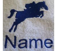 EFY Jockey Horse Design and Personalised embroidered name on towel. Hand, Bath or Sheet (Hand Towel)