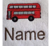 EFY London Bus Design and Personalised embroidered name on towel, Hand, Bath or Sheet (Hand Towel)