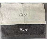 EFY OPULENCE Novelty Face Cloth Gift Set Arse Face Fanny Balls His Hers Nan Mrs Mr Gran (Charcoal/Cream, Butt/Face)