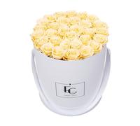EG EMMIE GRAY Classic Infinity Rosebox | Round | L | White - Rose Count: 34 ± 2 Infinity Roses with Long-Term Shelf Life, Real Roses that Bloom up to 3 Years, Preserved Roses (Champagne)