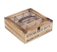 EG Homeware Wooden Tea Storage Box Glass Lid- Choice of 6 or 9 Compartements (9 Compartments)