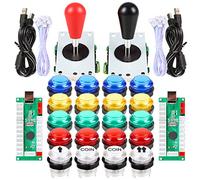 EG STARTS 2 Player LED Arcade DIY Parts 2X USB Encoder + 2X Ellipse Oval Style Joystick + 20x LED Arcade Buttons for PC MAME Raspberry Pi Windows System (Mixed Color Kit)