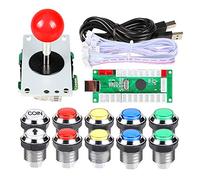 EG STARTS Arcade DIY Kit USB Encoder To PC Joystick + 8 Ways 5 Pin Stick + Chrome Plated LED Illuminated Push Button 1 Player & Coin Buttons For Arcade Mame Raspberry Pi 2 3 3B Games