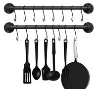 EGASON 21.6 inch Pot Pan Bar Rack Wall Mounted Set of 2 with 16 Hooks Industrial Pipe Pot Pan Hanger Rustic Iron Pan Hanging Rail Pipe Towel Holder Kitchen Utensil Organizer Black