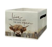 EGBTL Highland Cow Storage Bins & Boxes with Handles, Western Highland Cow Foldable Basket for Organizing, Farmhouse Rustic Collapsible Storage Basket for Bedroom Room Bathroom Clothes Toys Books