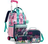 Egchescebo 3PCS 16“ Boys Rolling Backpack School Bags for Boys Boys Kids School Bags with Wheels Lunch Boxes for Boys Pencil Case Kids Children's Luggage Suitcases Trolley Bag on with Wheels Pink