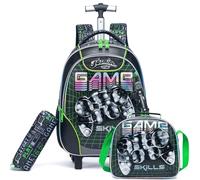 Egchescebo Kids Rolling Backpack for Boys Game Controller Trolley Suitcases Luggage with Wheels Bookbag Wheeled 3pcs Preschool Students Elementary Teenagers Lunch Box Pencil Case Green for Age 5-12