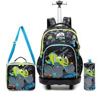 Egchescebo Kids Rolling Backpack for Boys Sand Car Trolley Suitcases Luggage with Wheels Bookbag Wheeled 3pcs Preschool Students Elementary Teenagers Lunch Box Pencil Case Blue for Age 8-12