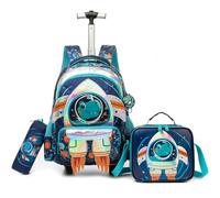 Egchescebo Kids Rolling Backpack for Boys Space Shuttle Trolley Suitcases Luggage with Wheels Bookbag Wheeled 3pcs Preschool Students Elementary Teenagers Lunch Box Pencil Case Blue for Age 5-10