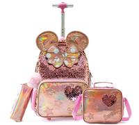 Egchescebo Kids Rolling Big Ears Backpack for Girls 17" Trolley Suitcases Luggage Travel with Wheels Bookbag 3PCS Set Roller Backpacks Toddler Bag Back Pack School Bags Elementary Teenagers Champagne