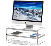 Egchi Acrylic Monitor Stand, 2 Tiers Clear Monitor Riser Computer Stand for Office, Home, Office, 5.5 Inches Hight PC Desk Stand for Keyboard Storage, Premium Platform for Laptop Printer TV Screen