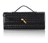 EGCUQ Pu Leather Woven Bag Purse,Black Clutch, Woven Evening Bag For Women 11.8" x 1.7" x 4.9", Black, 11.8" x "1.7" x "4.9" inches