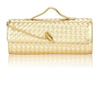EGCUQ Pu Leather Woven Bag Purse,Black Clutch, Woven Evening Bag For Women 11.8" x 1.7" x 4.9", Gold