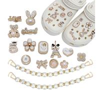 EGEKTBH Shoe Charms for Clog Shoes, 16 Pcs Crystal Diamond Girly Jewelry Decoration Charms for Clog Sandals, DIY Flower Pearl Charm Accessories for Women and Girls, Party Favors Birthday Gifts