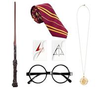 EGEKTBH Wizard Costume Accessories Set, 6 Pcs Halloween Cosplay Props Gifts Magic Wand Tie Necklace Eyeglass Frame for Kids and Adults Birthday Dress-Up Party