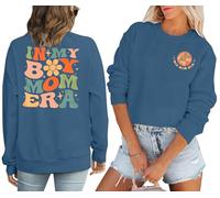 EGELEXY Boy Mom Sweatshirts Mama Outfits : Women Boy Mama Clothes Casual Mom Long Sleeve Pullover, Misty Blue, Large