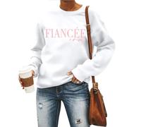 EGELEXY Fiancee Era Sweatshirts Women Bride Embossed Shirts Engaged Bachelorette Outfits Long Sleeve Pullover Tops, White, XXL
