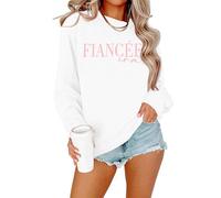 EGELEXY Fiancee Era Sweatshirts Women Bride Shirts Engaged Bachelorette Outfits Long Sleeve Pullover Tops, White, Large