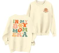 EGELEXY In My Boy Mom Era Sweatshirt Womens 2 Side Mama Sweatshirt Mom Life Crewneck Sweatshirt Casual Long Sleeve Pullovers, Apricot-1, Large