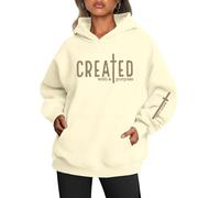 EGELEXY Women Christian Sweatshirt Created with a Purpose Hoodie Religious Faith Shirt Bible Pullover Tops, Beige, XXL