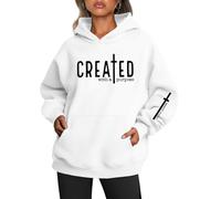 EGELEXY Women Christian Sweatshirt Created with a Purpose Hoodie Religious Faith Shirt Bible Pullover Tops, White, XXL