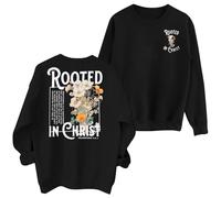 EGELEXY Women Christian Sweatshirt Rooted in Christ Shirts Jesus Boho Clothes Religious Faith Shirt Pullover Tops, Black, XXL