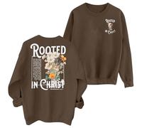EGELEXY Women Christian Sweatshirt Rooted in Christ Shirts Jesus Boho Clothes Religious Faith Shirt Pullover Tops, Brown, XXL