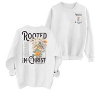 EGELEXY Women Christian Sweatshirt Rooted in Christ Shirts Jesus Boho Clothes Religious Faith Shirt Pullover Tops, White, XL