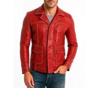 eGenius Men's Brad Pitt Fight Club Red Leather Biker Jacket Tyler Durden Inspired Faux Leather Coat