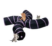 EGETOTA Cat Tunnel for Indoor Cats Large, with Play Ball S-Shape 4 Way Collapsible Interactive Peek Hole Pet Tube Toys, Puppy, Kitty, Kitten, Rabbit (S4 - Black & Pink)
