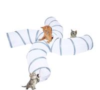EGETOTA Cat Tunnel for Indoor Cats Large, with Play Ball S-Shape 4 Way Collapsible Interactive Peek Hole Pet Tube Toys, Puppy, Kitty, Kitten, Rabbit (S4 - White & Grey)