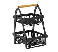 Egg Basket 2 Tier Fruit Storage Basket with Wooden Handle Black Detachable Metal Wire Basket