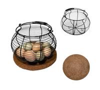 Egg Basket for Gathering Fresh Eggs, Retro Handle Egg Gathering Basket with Mat, Metal Egg Holder Countertop, Chicken Egg Basket for Farmhouse