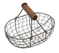 Egg Basket Vintage Small Metal Egg Holder with Handle Black Rustic Kitchen Storage Basket Countertop Organizer for Fresh Eggs, Bread, Fruit, Vegetable Egg Basket