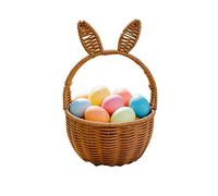Egg Basket Wicker with Bunny Ears Handle, Rustic Egg Collecting and Fruit Storage Holder, Vintage Garden Wedding Flower Gift Display Basket