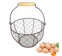 Egg Basket - Wire Storage Container With Handle | Rustic Egg Holder Farmhouse Organizer | Collect Fresh Eggs Fruits Veggies Potatoes For Counter Kitchen Decor Home Apartment Pantry Restaurant