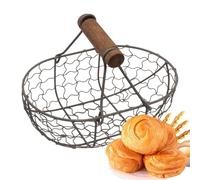 Egg Baskets For Collecting Fresh Eggs - Picnic Storage Basket - Decorative Wire Egg Basket Farmhouse Storage - Metal Eggs Collecting Baskets Vintage Countertop Storages Container Holder Fruit Bin