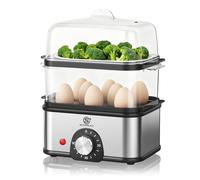 Egg Boiler Stainless Steel, Electric Egg Steamer Egg Cooker, Timer Setting for Hardness Adjustment, 60-Min Timer, Automatic Shut-Off Overheating (2-Tier Egg Boiler)