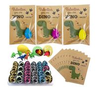 Egg Breeding Card - Pack of 24 Slip-On Dinosaur Toys | Eggs Hatch In The Water | Surprise Eggs Party Gift Children Valentine's Day Gift from 3 Years Party Bag Birthday Set