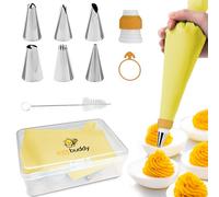Egg Buddy Deviled Egg Piping Tool - Reusable Piping Bag and Tips Set, 9 Piece Silicone Piping Bag Decorator & Filler Kit for Perfect Party Appetizers!