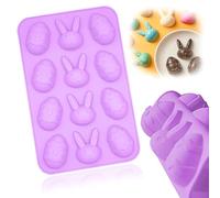 Egg Bunny Shaped Easter Silicone Mold, 12 Cavity Lilac Non-Stick Reusable Candy Jelly Bakeware Tray, Flexible Chocolate Fondant Baking Mould for Easter Treats, 22.5cm