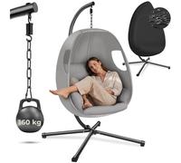 Tectake Hanging Egg Chair Anika - With Frame And Extra Thick Seat Cushion - Light Grey - 1