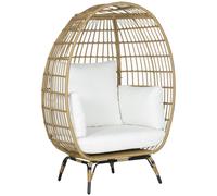 Outsunny PE Rattan Egg Chair w/ Padded Cushions for Garden, Khaki