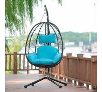 Egg Chair with Stand Indoor/Outdoor PE Wicker Swing Durable PowderCoated Steel Frame & Washable Cushion Stylish Modular Patio Furniture for Garden & Balcony (Light Blue)