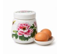 Egg Coddler Set with Lid - Ceramic Egg Cooker, 220ml Porcelain Egg Coddler with Lid, Soft Boiled Egg Maker for Breakfast, Steamed Egg Dish, Single or Double Egg Cooking, Chawanmushi Cups