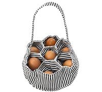 Egg Collecting Basket Bag, Gathering Large Egg Holder with 7 Pouches, Durable Canvas Apron Collector Container Baskets for Small Fresh Duck Chicken Goose Eggs Collection for Kids Adults (Black White)