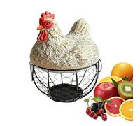 Egg Collector Basket, Decorative Farmer Style Basket with Lid Chicken Pattern - Portable Round Collector Basket for Kitchen, Counter, Living Room, Garden, Outdoor Market, Cupboard, Bu Organizer