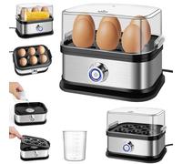 Egg Cooker Boiler, 350W Quick Boiling Electric Egg Poacher with Measuring Cup, Removable Tray, 6 Capacity Kitchen Stainless Steel Steamer (soft, medium, hard, poached), Eggs Maker Machine