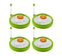 Egg Cooking Rings - Non Stick Silicone Fried Egg Moulds | 4X Round Silicone Ring Molds with Handle for Cooking Egg Fry (Green)