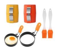 Egg Cracker Tool Set, 2 Egg Openers with 2 Egg Frying Molds and 2 Brushes, Egg Separator Tool for Cooking and Baking, Easy Egg Peeler for Hard Boiled Eggs, Compact 6.5cm x 6.5cm x 7.2cm Design